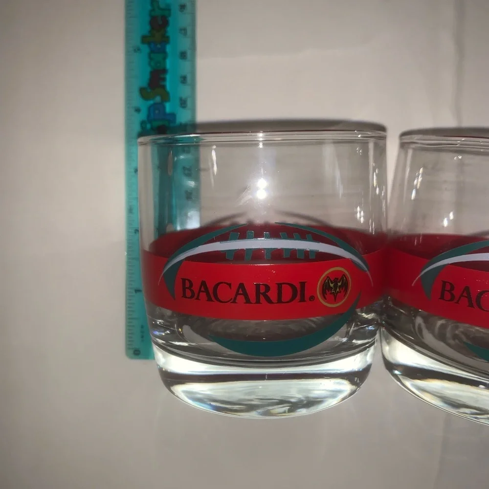 2 BACARDI RUM FOOTBALL LOGO COCKTAIL GLASSES NFL - Picture 5 of 5